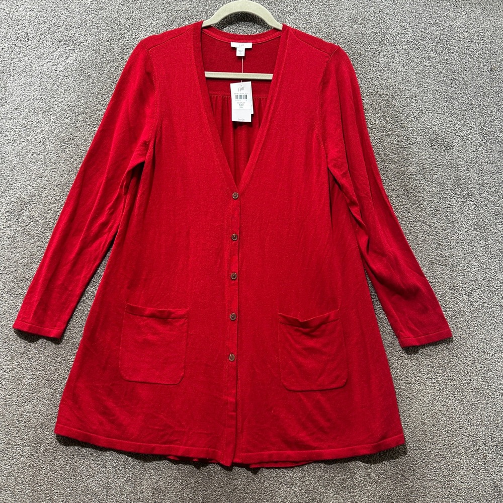 J Jill Cardigan Sweater Women Medium Petite Red Cotton Rayon Button Up Long
